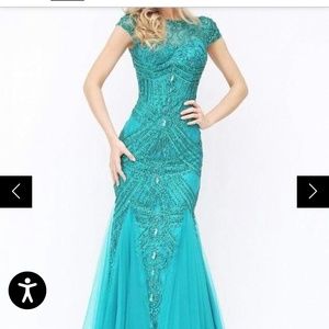 Sherri hill Teal beaded formal gown mermaid 50516